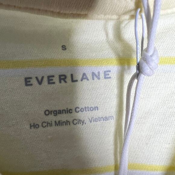 New Everlane Shirt Top Yellow Stripe Cotton Pullover Crew Neck Short Sleeve Sz S - Picture 3 of 4